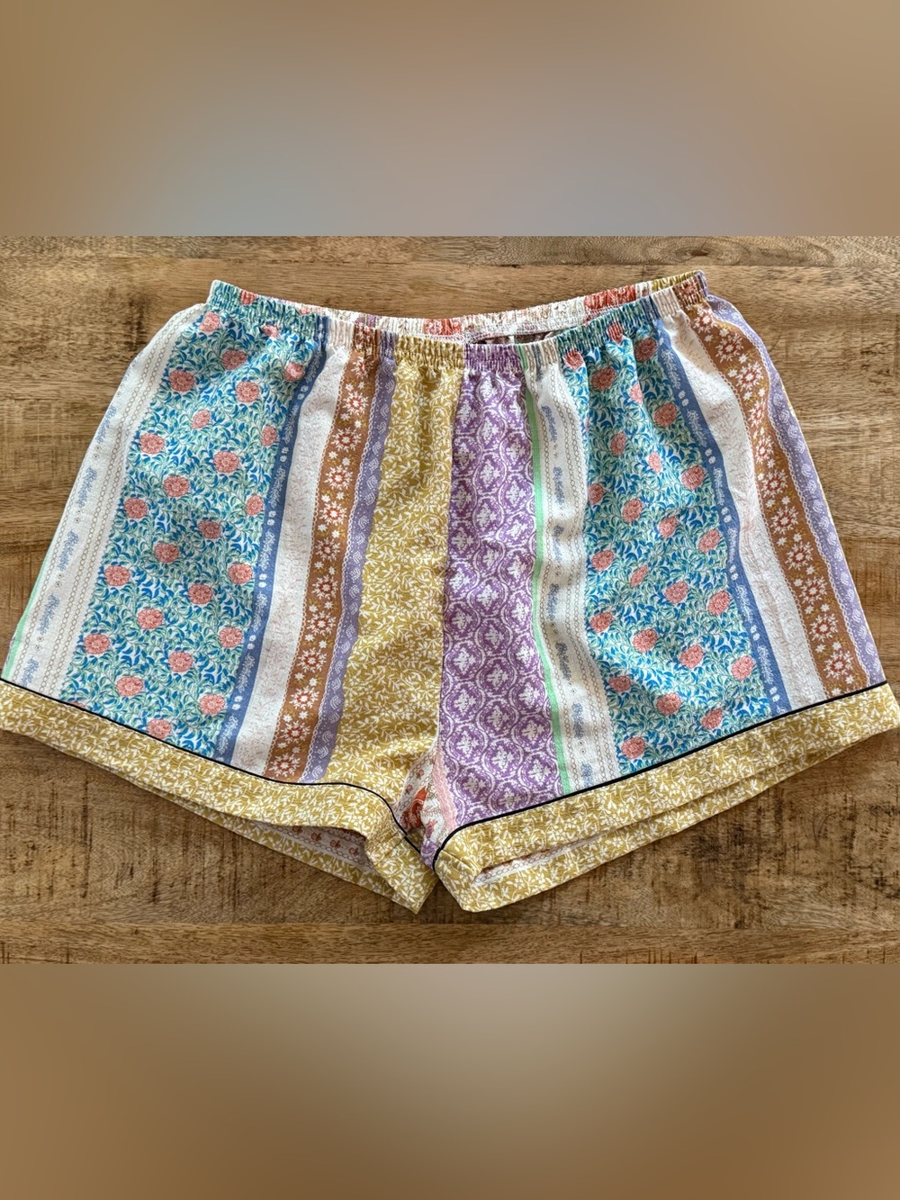 Boho Patchwork Print Pull-On Shorts | Elastic Waist | Lightweight College Lounge